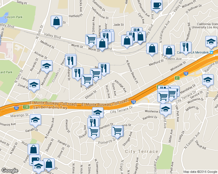 map of restaurants, bars, coffee shops, grocery stores, and more near 1516 Kurtz Avenue in Los Angeles