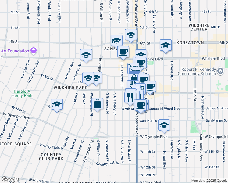 map of restaurants, bars, coffee shops, grocery stores, and more near in Los Angeles