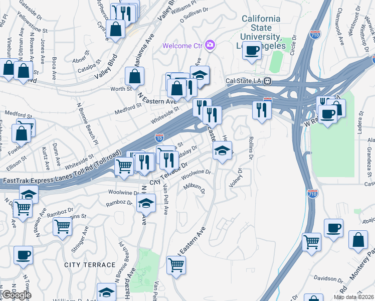 map of restaurants, bars, coffee shops, grocery stores, and more near 4243 City Terrace Drive in Los Angeles