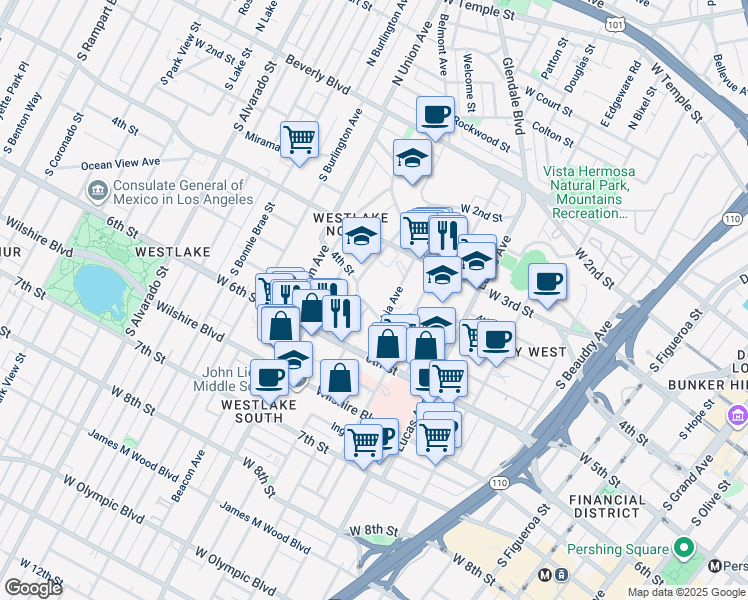 map of restaurants, bars, coffee shops, grocery stores, and more near in Los Angeles