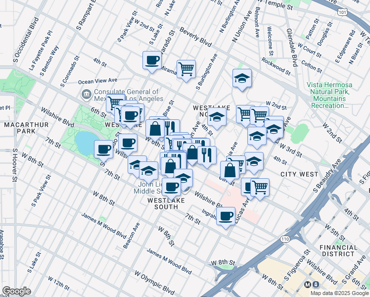 map of restaurants, bars, coffee shops, grocery stores, and more near 1613 West 6th Street in Los Angeles