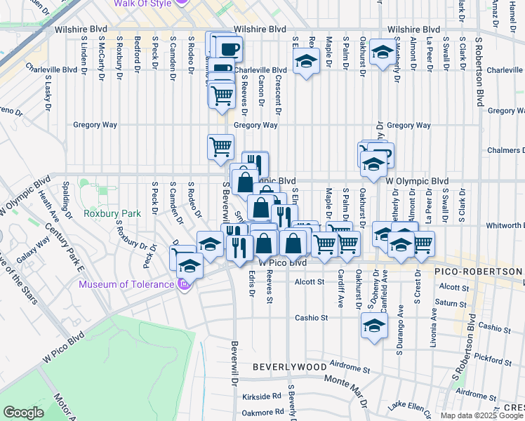 map of restaurants, bars, coffee shops, grocery stores, and more near 470 South Beverly Drive in Beverly Hills