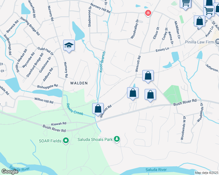 map of restaurants, bars, coffee shops, grocery stores, and more near 2112 Cedarbrook Court in Columbia
