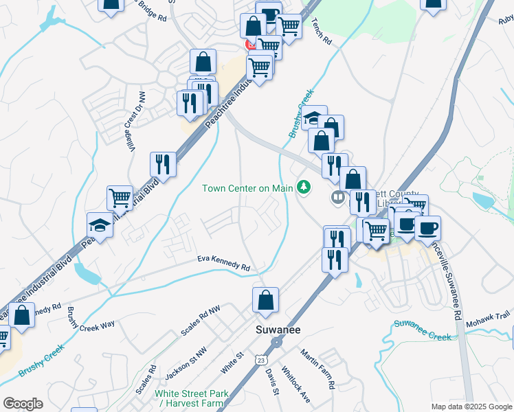 map of restaurants, bars, coffee shops, grocery stores, and more near 577 Cypher Drive in Suwanee