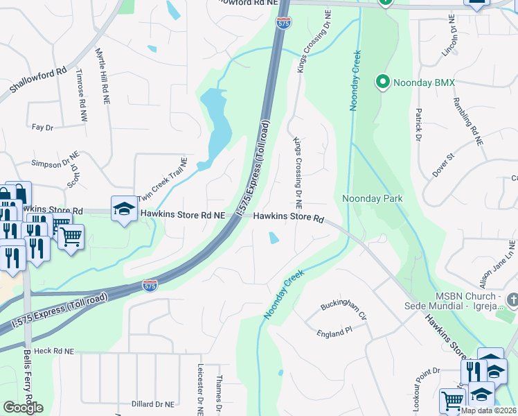 map of restaurants, bars, coffee shops, grocery stores, and more near 4301 Nesbin Drive Northeast in Kennesaw