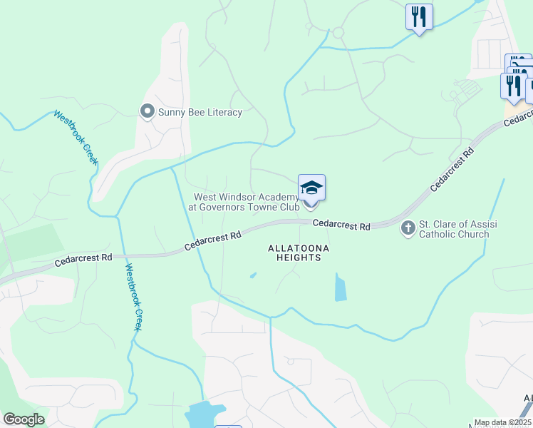 map of restaurants, bars, coffee shops, grocery stores, and more near 39 Telfair Court in Acworth