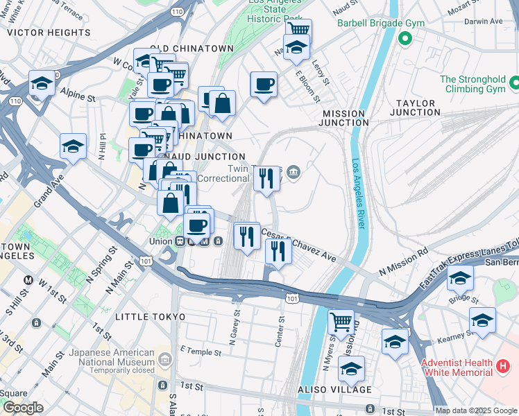 map of restaurants, bars, coffee shops, grocery stores, and more near 903 Avila Street in Los Angeles