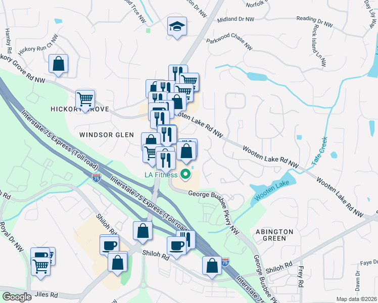 map of restaurants, bars, coffee shops, grocery stores, and more near 4200 Wade Green Road in Kennesaw