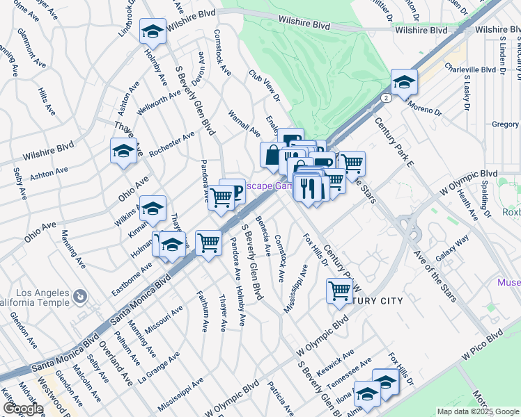 map of restaurants, bars, coffee shops, grocery stores, and more near 10350 California 2 in Los Angeles