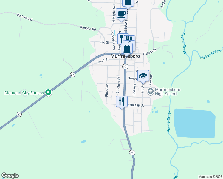 map of restaurants, bars, coffee shops, grocery stores, and more near 620 South School Avenue in Murfreesboro