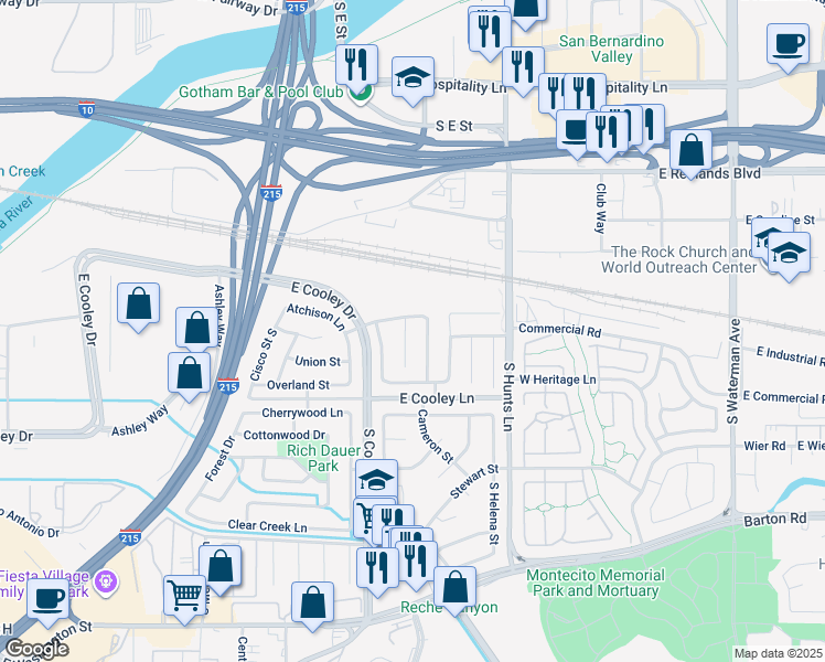 map of restaurants, bars, coffee shops, grocery stores, and more near 780 Pepperwood Street in Colton