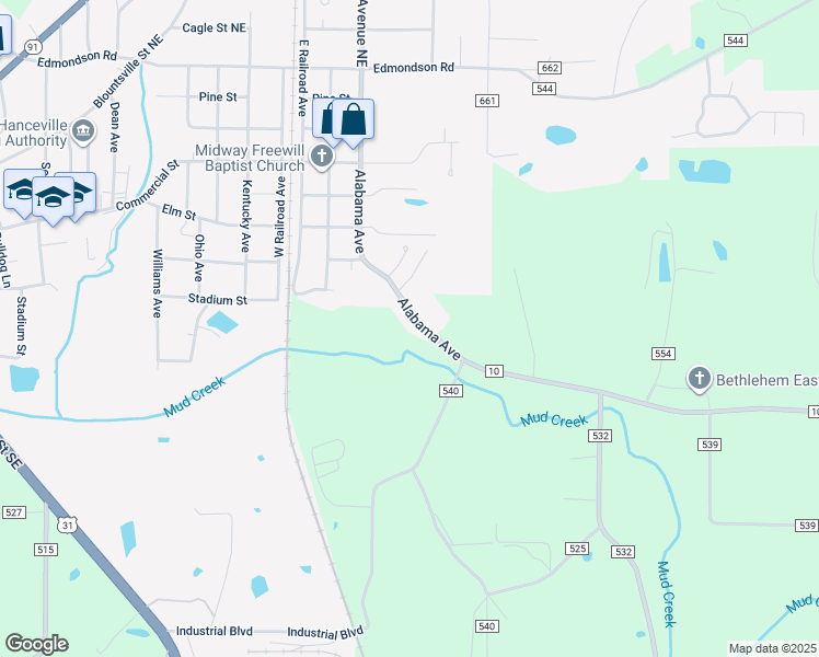 map of restaurants, bars, coffee shops, grocery stores, and more near 1325 9th Street Southeast in Hanceville