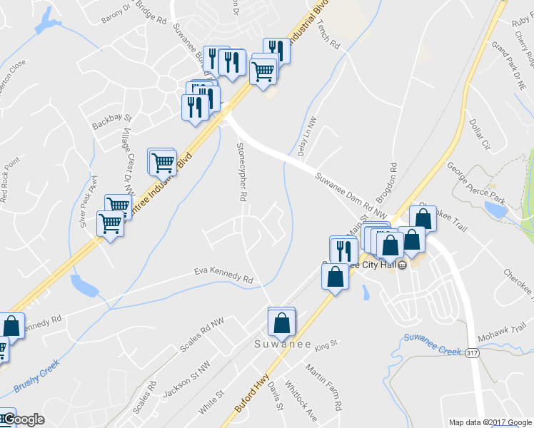 map of restaurants, bars, coffee shops, grocery stores, and more near 487 Cypher Drive in Suwanee