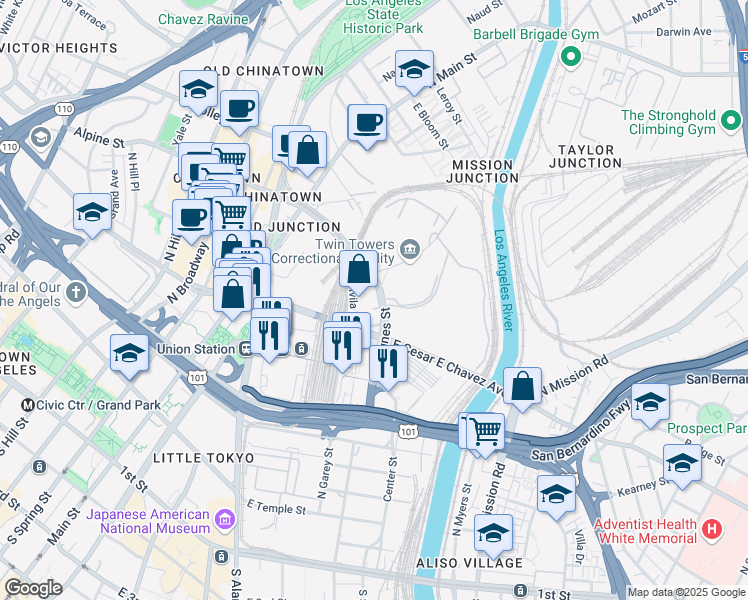 map of restaurants, bars, coffee shops, grocery stores, and more near 920 North Vignes Street in Los Angeles