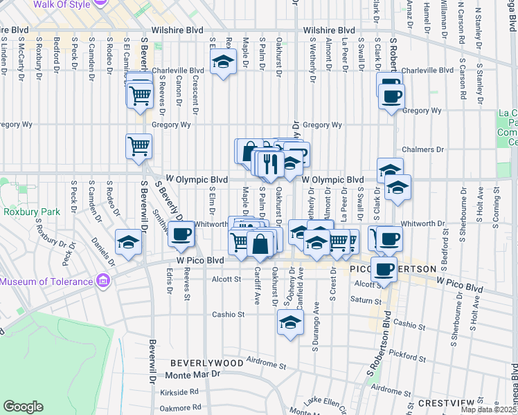 map of restaurants, bars, coffee shops, grocery stores, and more near 461 1/2 South Palm Drive in Beverly Hills
