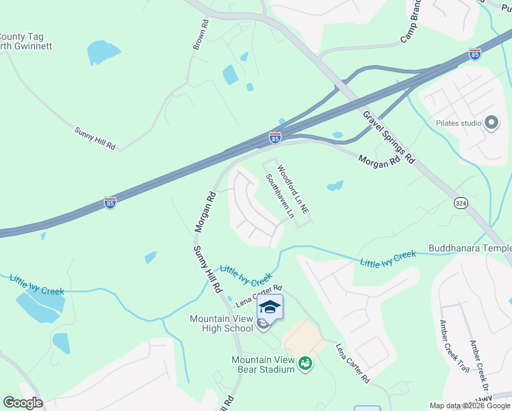 map of restaurants, bars, coffee shops, grocery stores, and more near 2547 Gristhaven Lane in Buford