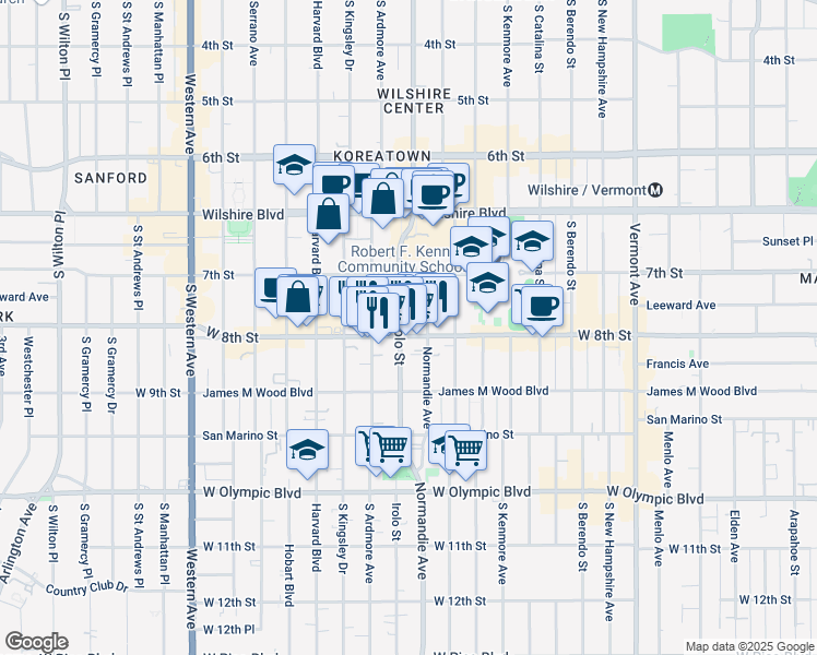 map of restaurants, bars, coffee shops, grocery stores, and more near 770 Irolo Street in Los Angeles