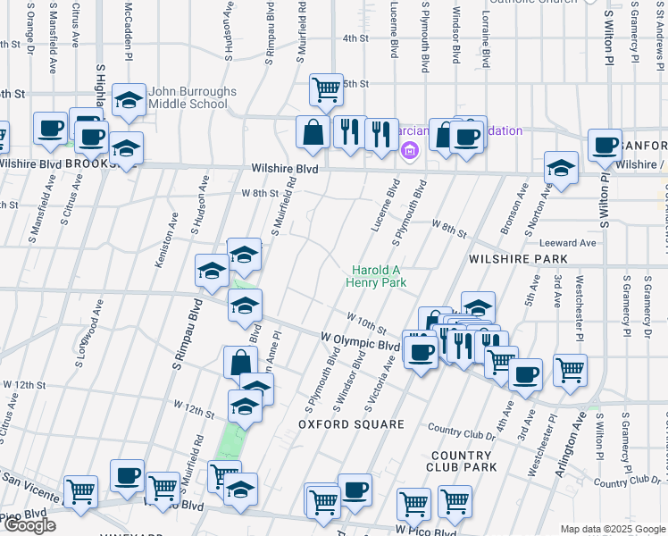 map of restaurants, bars, coffee shops, grocery stores, and more near 72 Fremont Place in Los Angeles