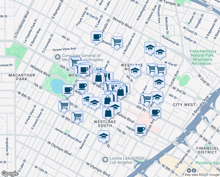 map of restaurants, bars, coffee shops, grocery stores, and more near 1725 West 6th Street in Los Angeles