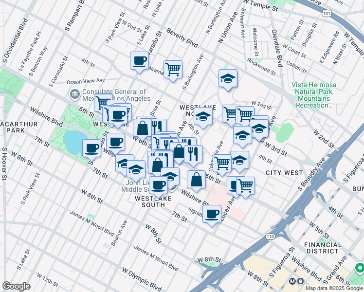 map of restaurants, bars, coffee shops, grocery stores, and more near 1613 West 6th Street in Los Angeles