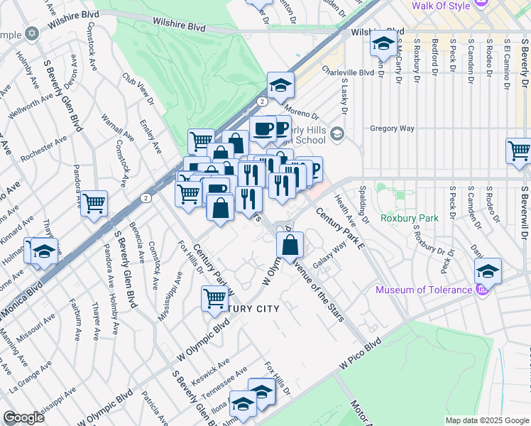 map of restaurants, bars, coffee shops, grocery stores, and more near in Los Angeles
