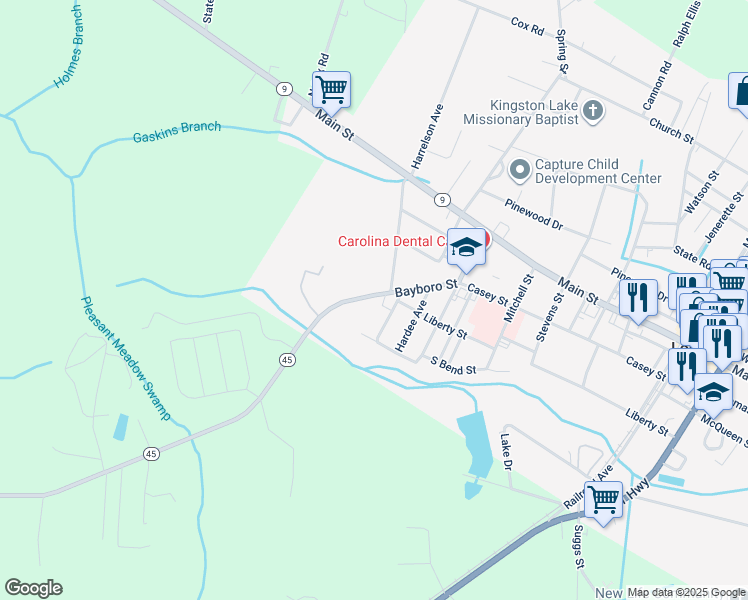 map of restaurants, bars, coffee shops, grocery stores, and more near 2524 Bayboro Street in Loris