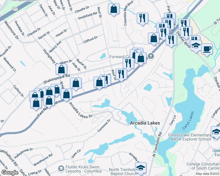 map of restaurants, bars, coffee shops, grocery stores, and more near 291 Berry Tree Lane in Columbia