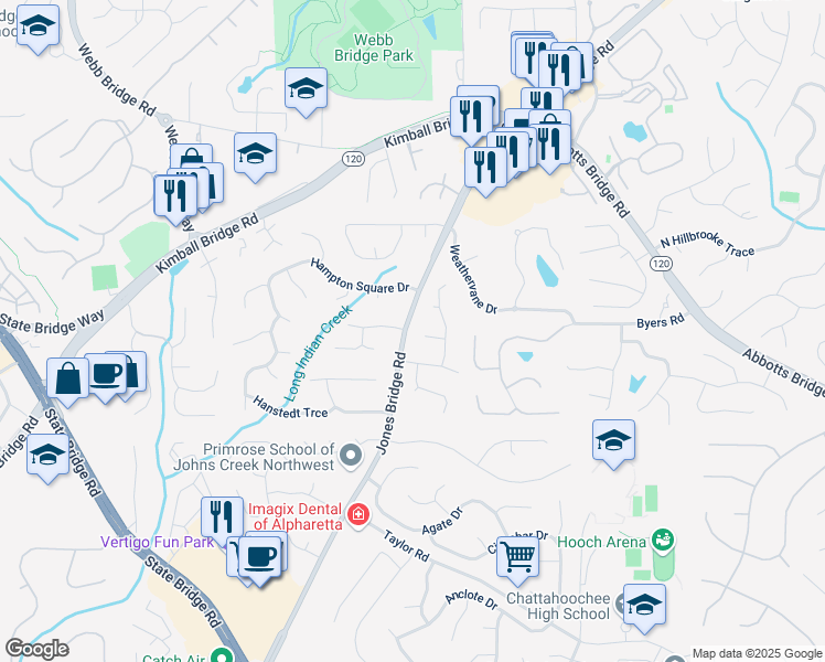 map of restaurants, bars, coffee shops, grocery stores, and more near 245 Scotch Pine Court in Alpharetta
