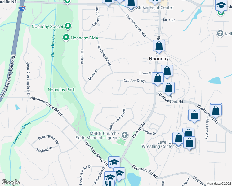 map of restaurants, bars, coffee shops, grocery stores, and more near 864 Highland Terrace in Marietta
