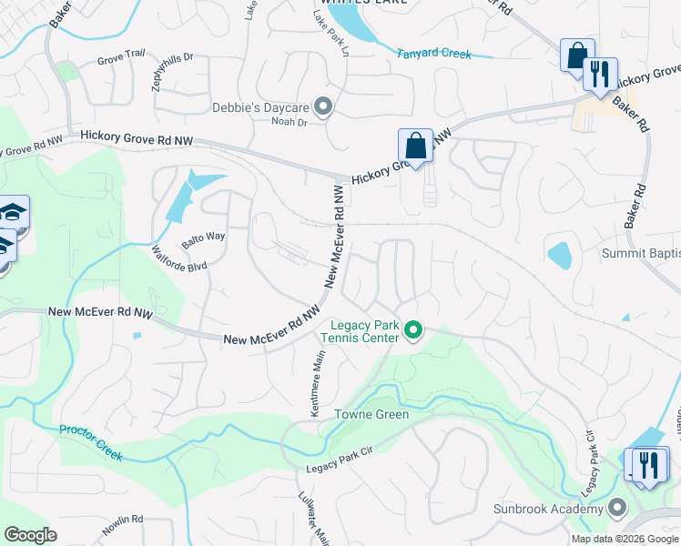 map of restaurants, bars, coffee shops, grocery stores, and more near 4339 Sentinel Place in Kennesaw