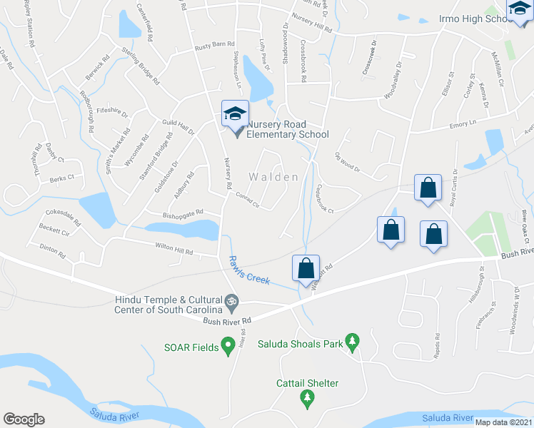 map of restaurants, bars, coffee shops, grocery stores, and more near 208 Conrad Circle in Columbia