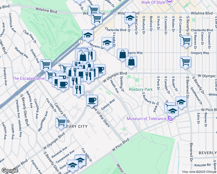 map of restaurants, bars, coffee shops, grocery stores, and more near in Los Angeles
