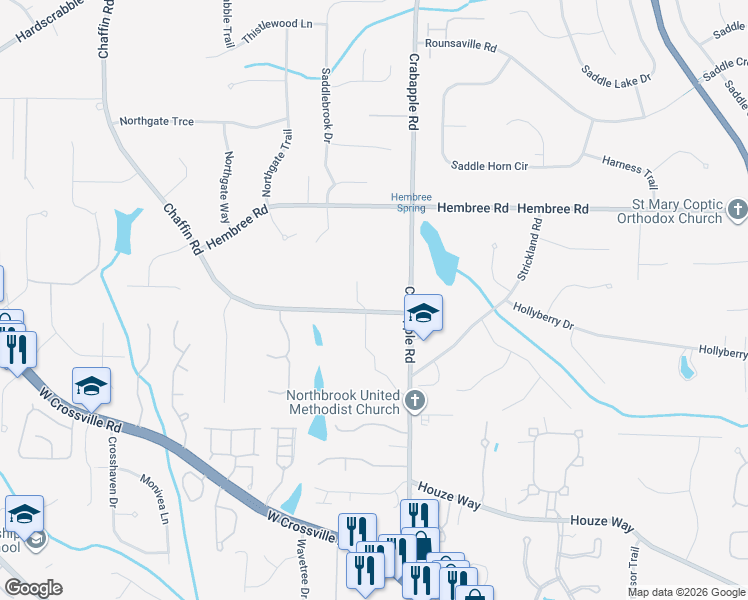 map of restaurants, bars, coffee shops, grocery stores, and more near 59 Chaffin Road in Roswell