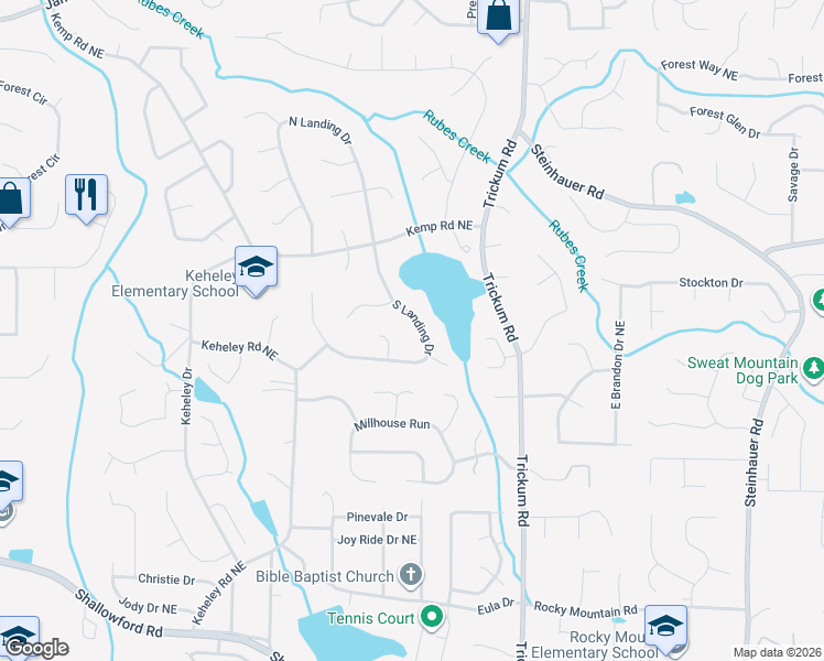 map of restaurants, bars, coffee shops, grocery stores, and more near 4569 South Landing Drive in Marietta