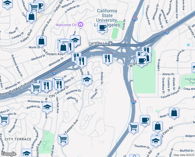map of restaurants, bars, coffee shops, grocery stores, and more near 4419 City Terrace Drive in Los Angeles