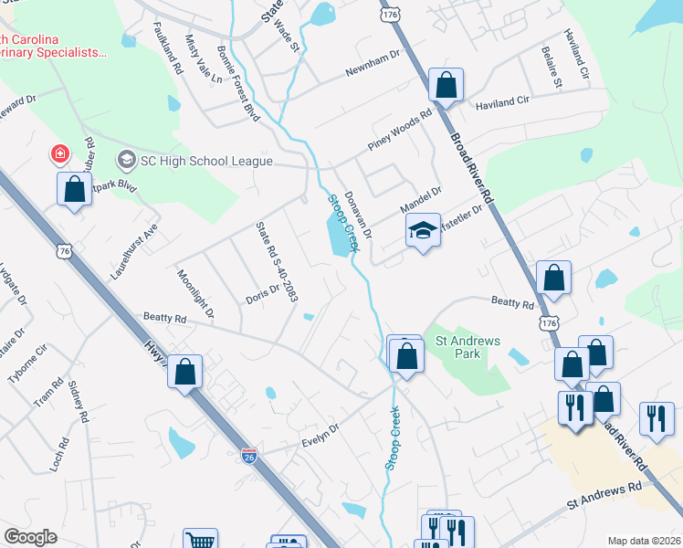 map of restaurants, bars, coffee shops, grocery stores, and more near 129 Rembert Martin Park in Columbia