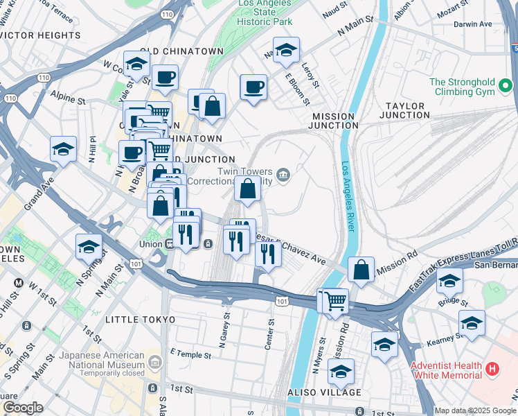 map of restaurants, bars, coffee shops, grocery stores, and more near 920 North Vignes Street in Los Angeles