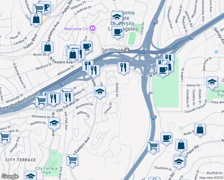 map of restaurants, bars, coffee shops, grocery stores, and more near 4419 City Terrace Drive in Los Angeles