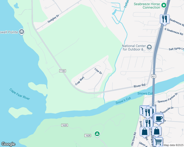 map of restaurants, bars, coffee shops, grocery stores, and more near 7825 Chipshot Way in Wilmington