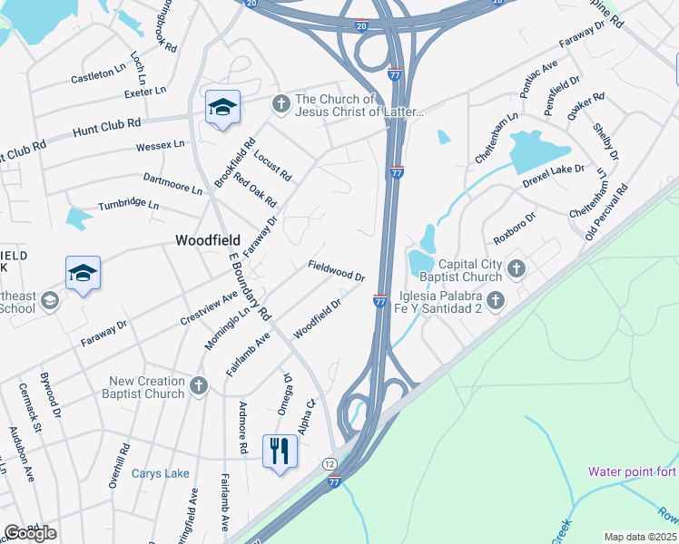 map of restaurants, bars, coffee shops, grocery stores, and more near 2142 Fairlamb Avenue in Columbia