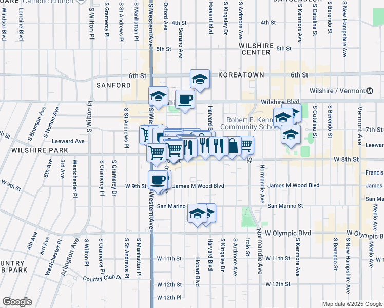 map of restaurants, bars, coffee shops, grocery stores, and more near in Los Angeles