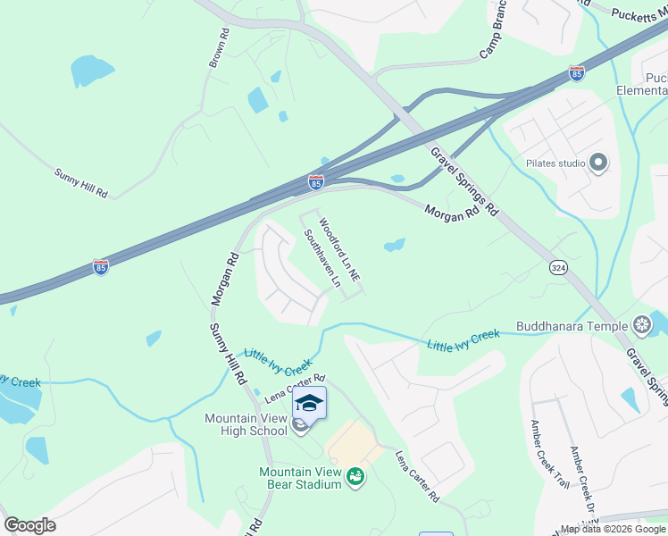 map of restaurants, bars, coffee shops, grocery stores, and more near 2501 Southhaven Lane in Buford