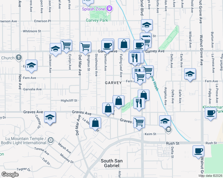 map of restaurants, bars, coffee shops, grocery stores, and more near 2447 Kelburn Avenue in Rosemead