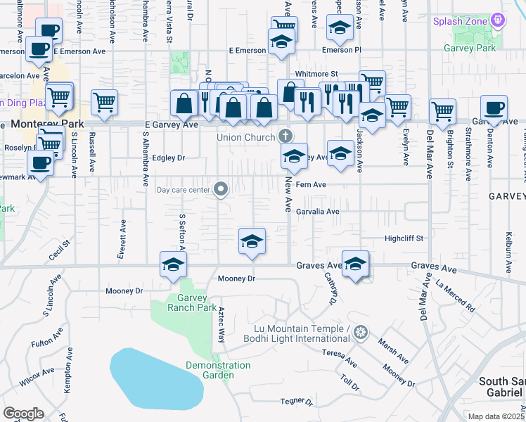 map of restaurants, bars, coffee shops, grocery stores, and more near 422 South Pomelo Avenue in Monterey Park