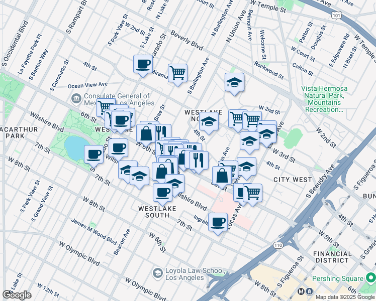 map of restaurants, bars, coffee shops, grocery stores, and more near 1613 West 6th Street in Los Angeles