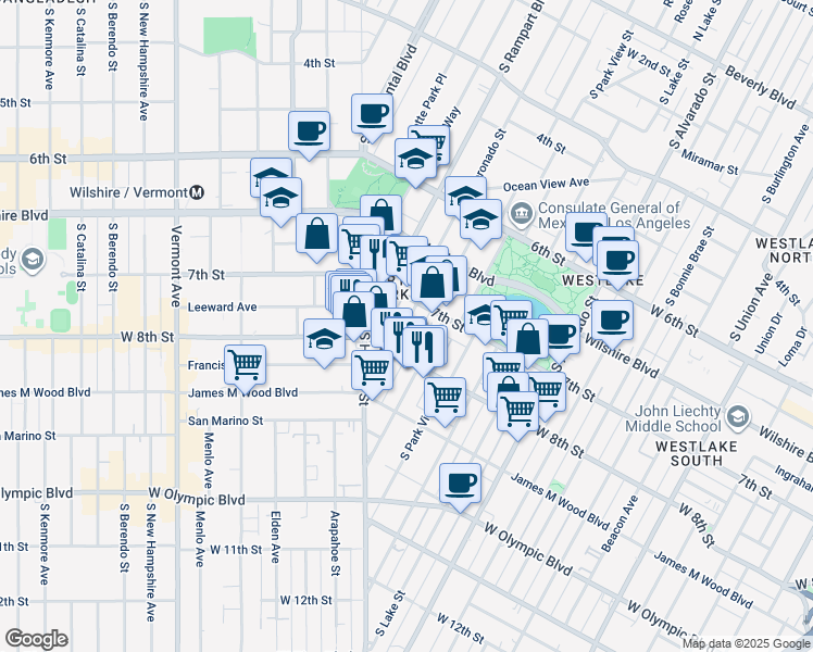map of restaurants, bars, coffee shops, grocery stores, and more near in Los Angeles