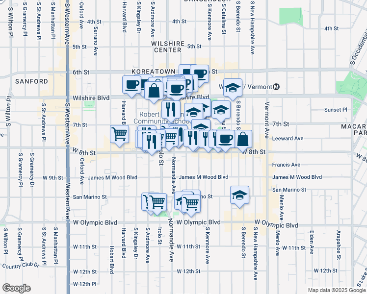 map of restaurants, bars, coffee shops, grocery stores, and more near 3242 West 8th Street in Los Angeles