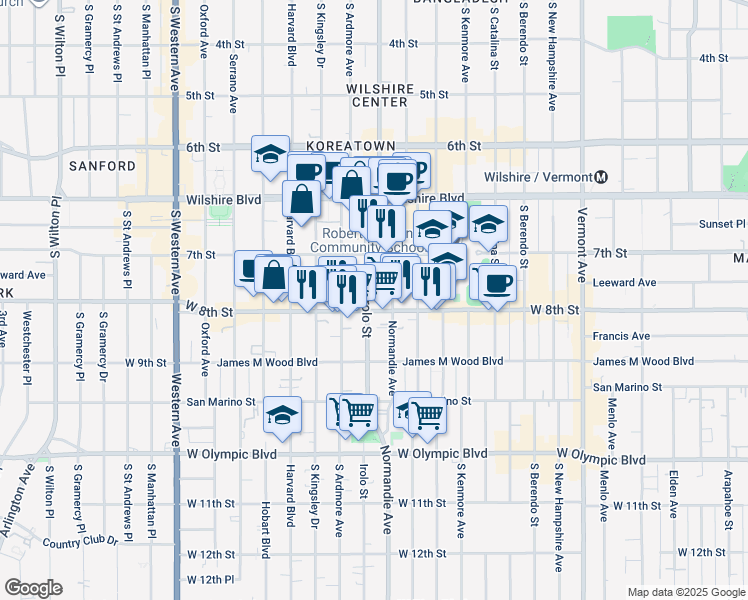map of restaurants, bars, coffee shops, grocery stores, and more near in Los Angeles