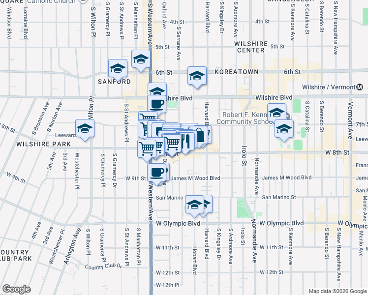 map of restaurants, bars, coffee shops, grocery stores, and more near in Los Angeles