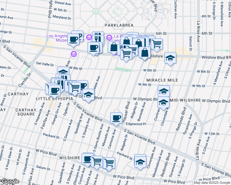 map of restaurants, bars, coffee shops, grocery stores, and more near in Los Angeles